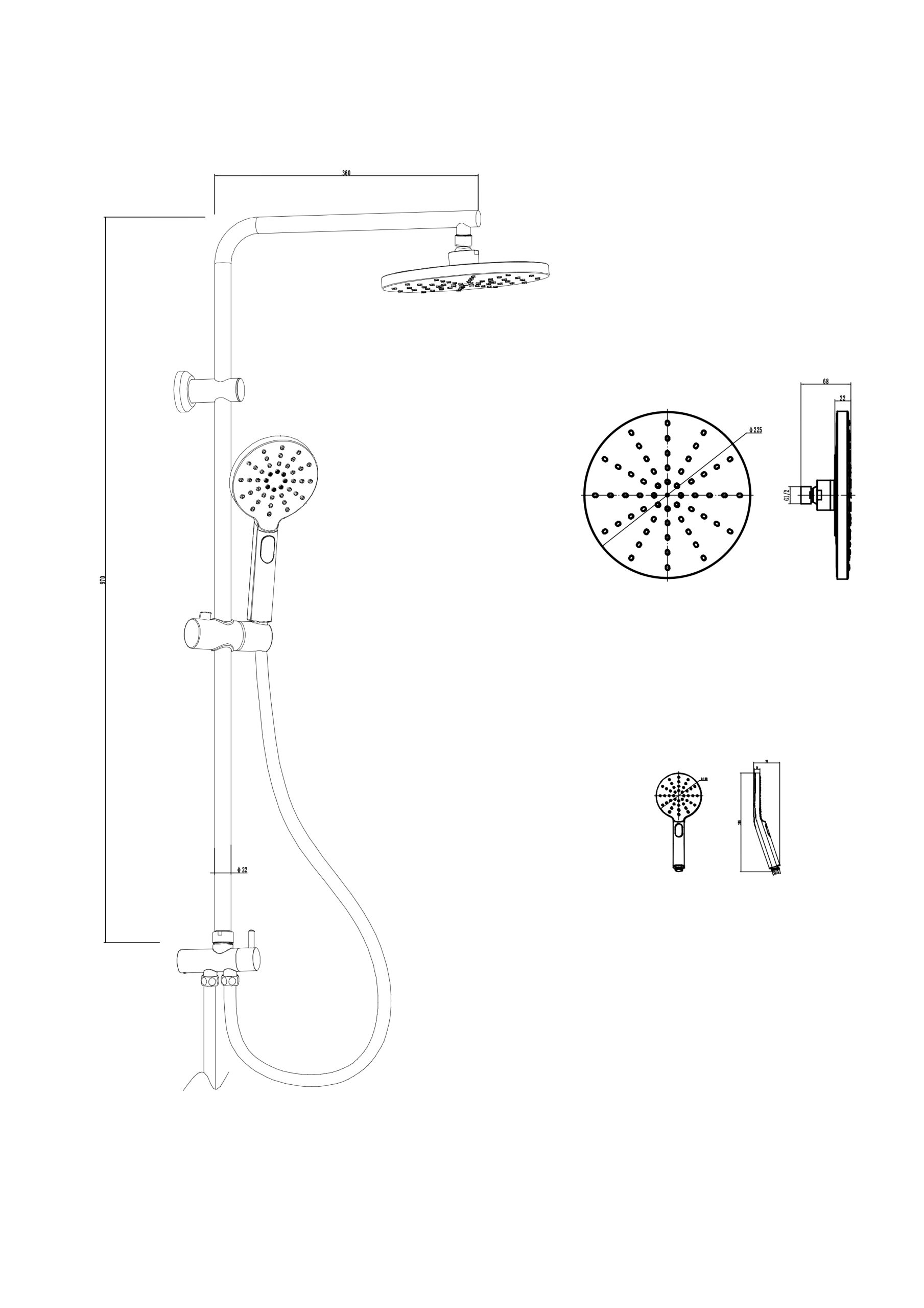 Zestaw natryskowy GLOBO czarny z deszczownicą okrągłą