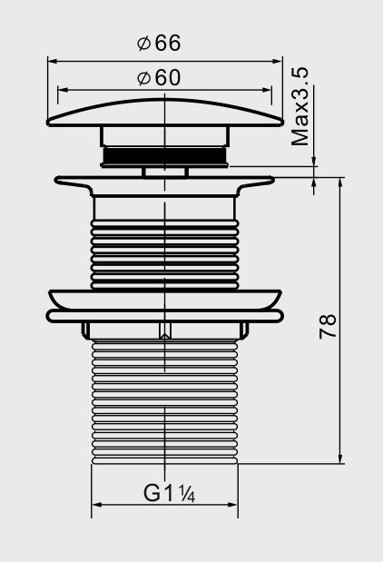 Korek spustowy klik-klak duży 5/4" bez przelewu, ceramiczny, czarny