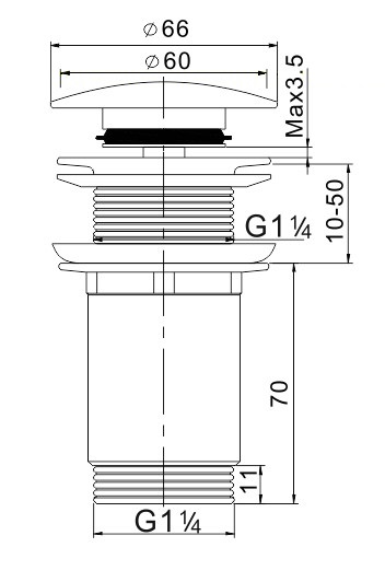 Korek spustowy klik-klak duży 5/4" z tuleją bez przelewu, ceramiczny, biały