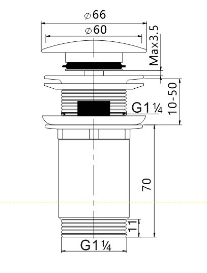 Korek spustowy klik-klak duży 5/4" z tuleją i przelewem, ceramiczny, biały