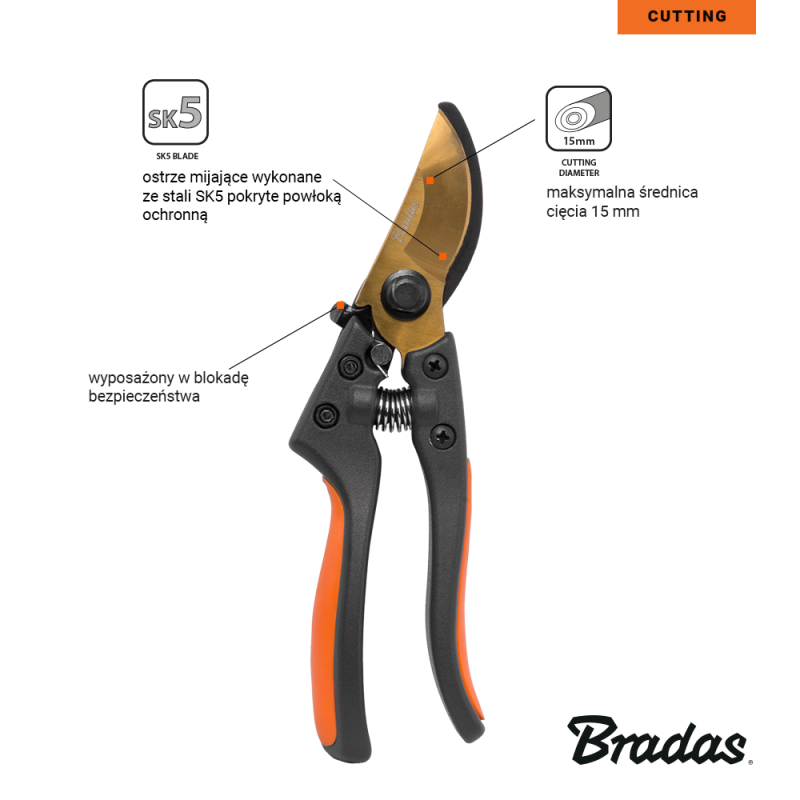 Sekator V-series-p, ostrze mijające, stal sk5, gold