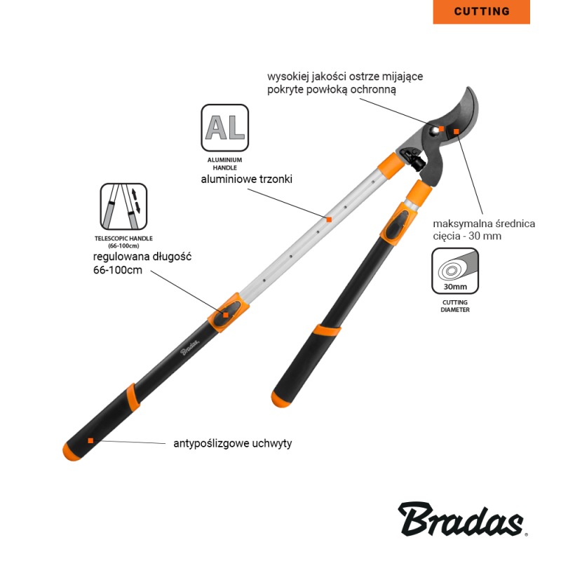 Sekator V-series-p do gałęzi teleskopowy aluminiowy, ostrze mijające
