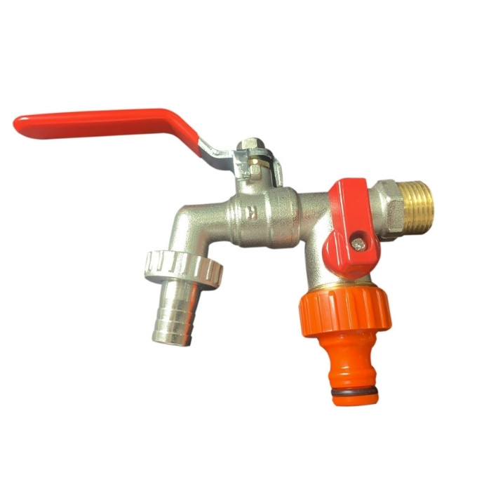 Zawór kulowy czerpalny podwójny 1/2"x3/4"x3/4" z szybkozłączką