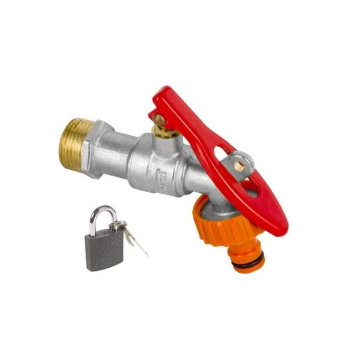 Zawór czerpalny z dławikiem i szybkozłączką na kłódkę + kłódka