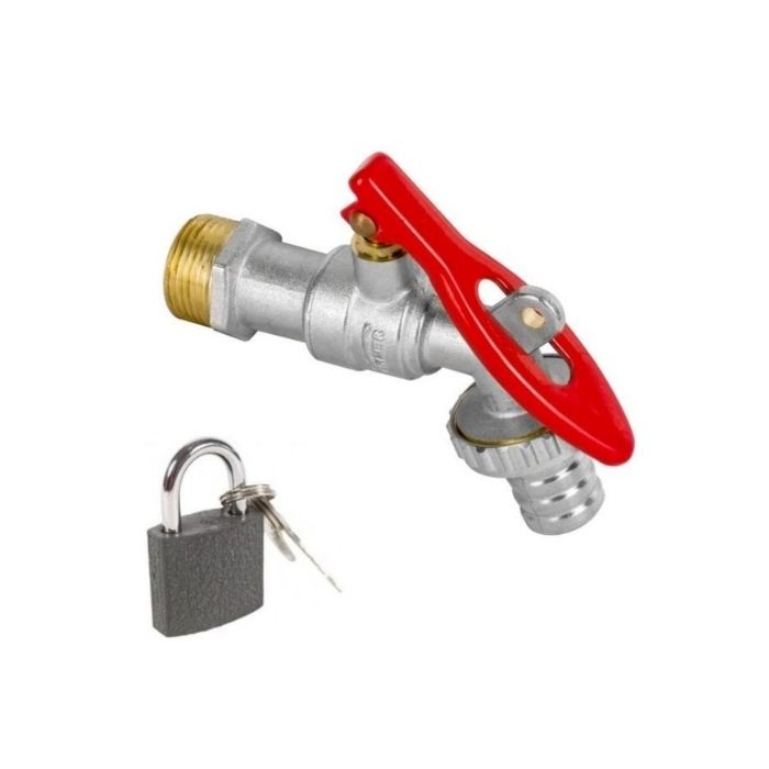 Zawór czerpalny z dławikiem i złączką węża na kłódkę + kłódka