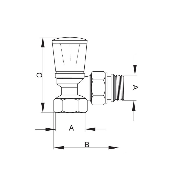 Zawór grzejnikowy zasilający kątowy z dodatkowym uszczelnieniem 1/2"