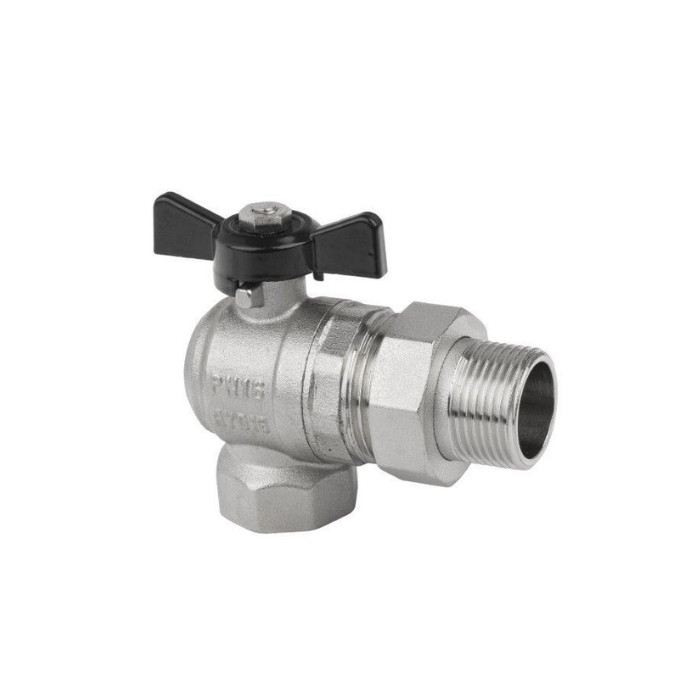 Zawór kulowy kątowy z półśrubunkiem i dławikiem