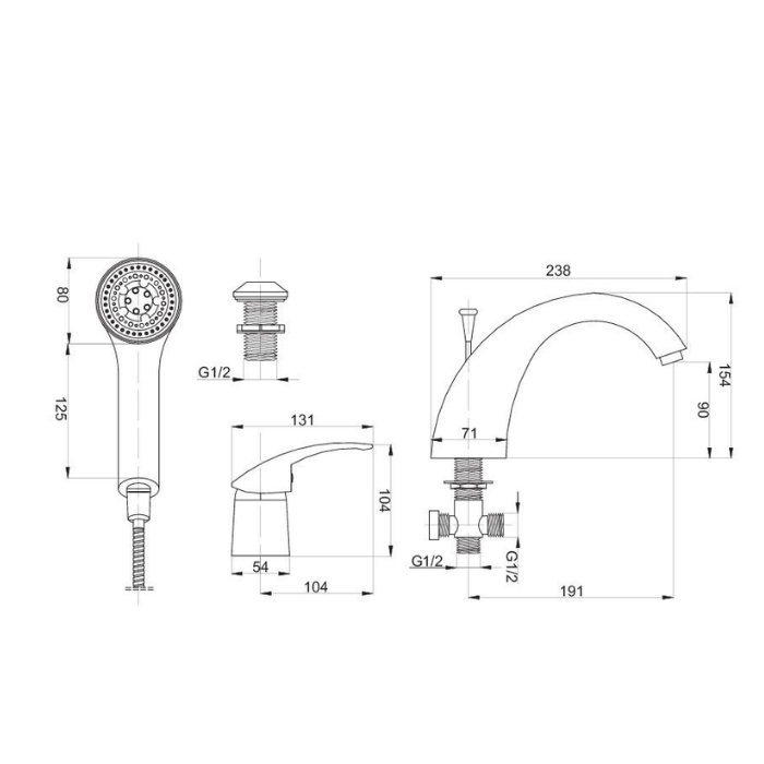 Vena bateria wannowa stojąca, 3-otworowa