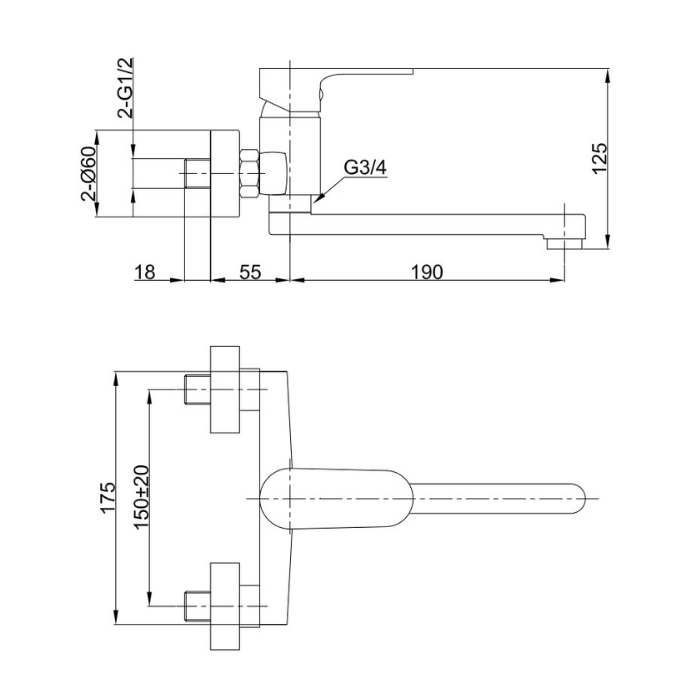Nero bateria umywalkowa ścienna