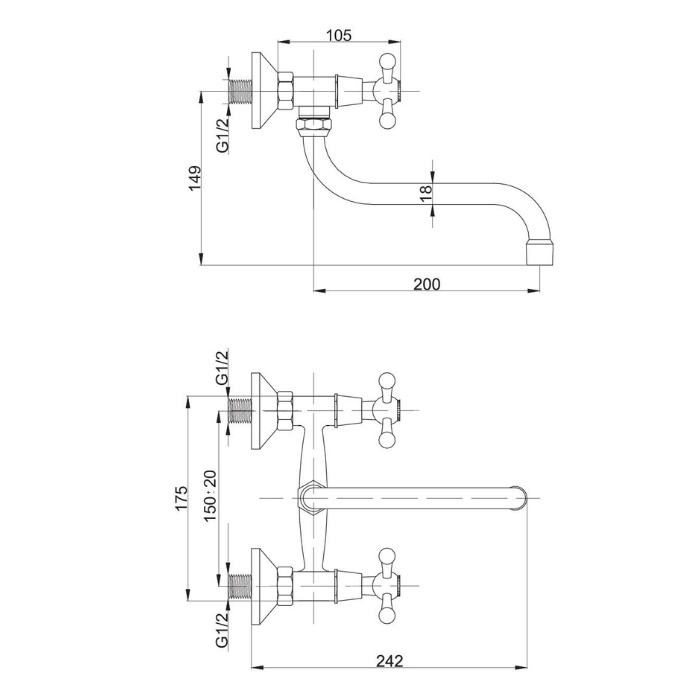 Retro bateria zlewozmywakowa ścienna
