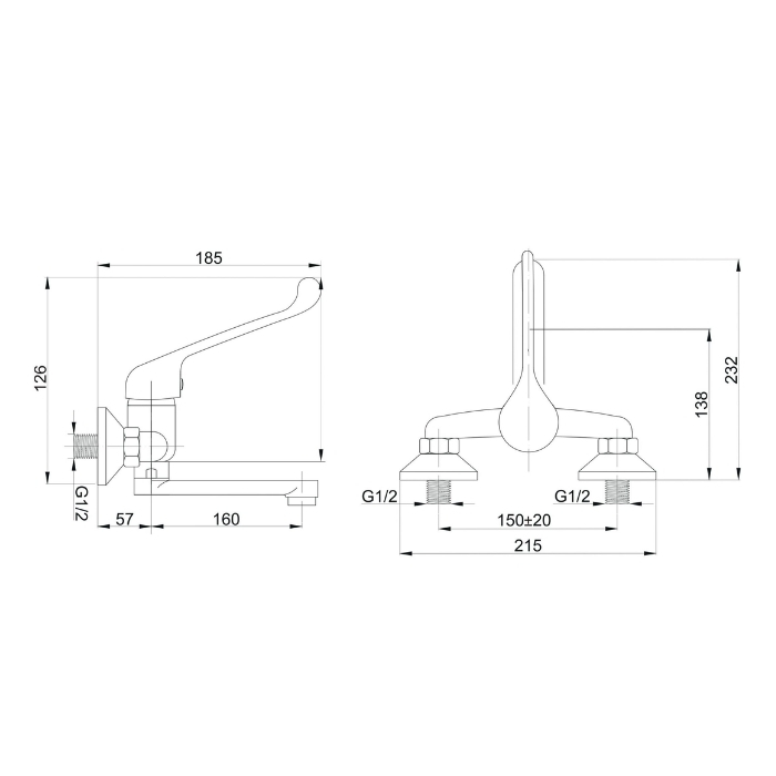 Bateria Atut umywalkowa ścienna z uchwytem łokciowym