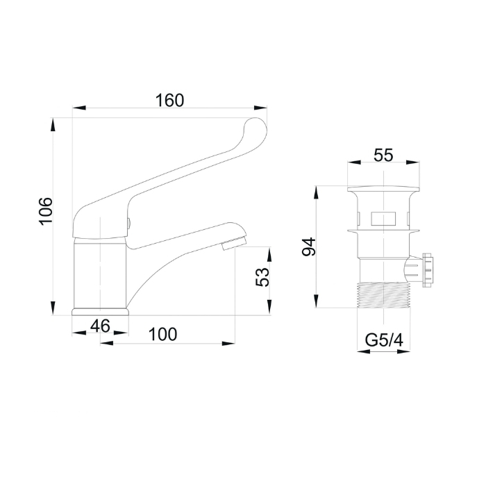 Bateria Atut umywalkowa 1-otw. z uchwytem łokciowym