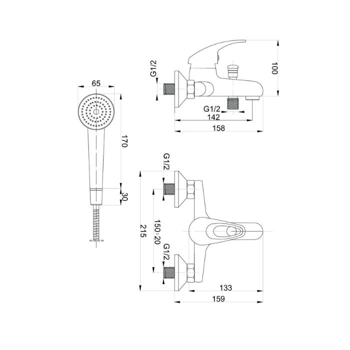 Jowisz bateria wannowa ścienna