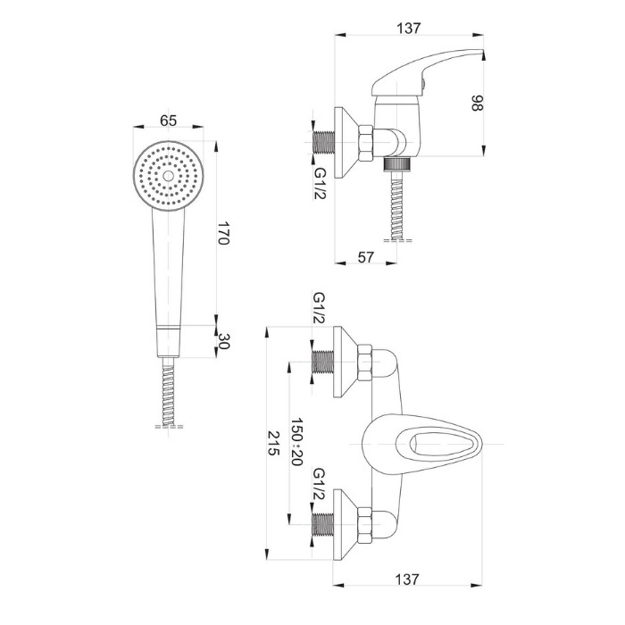 Jowisz bateria natryskowa ścienna