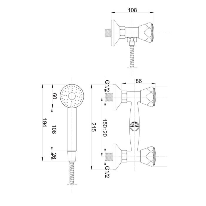 Standard bateria natryskowa ścienna